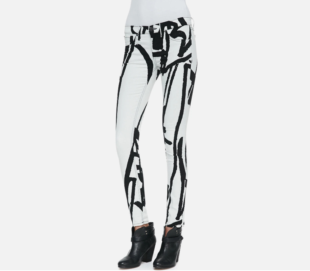 Rag & Bone Jeans Womens Size 32x30 Black & White Robot Geometric Slim Denim